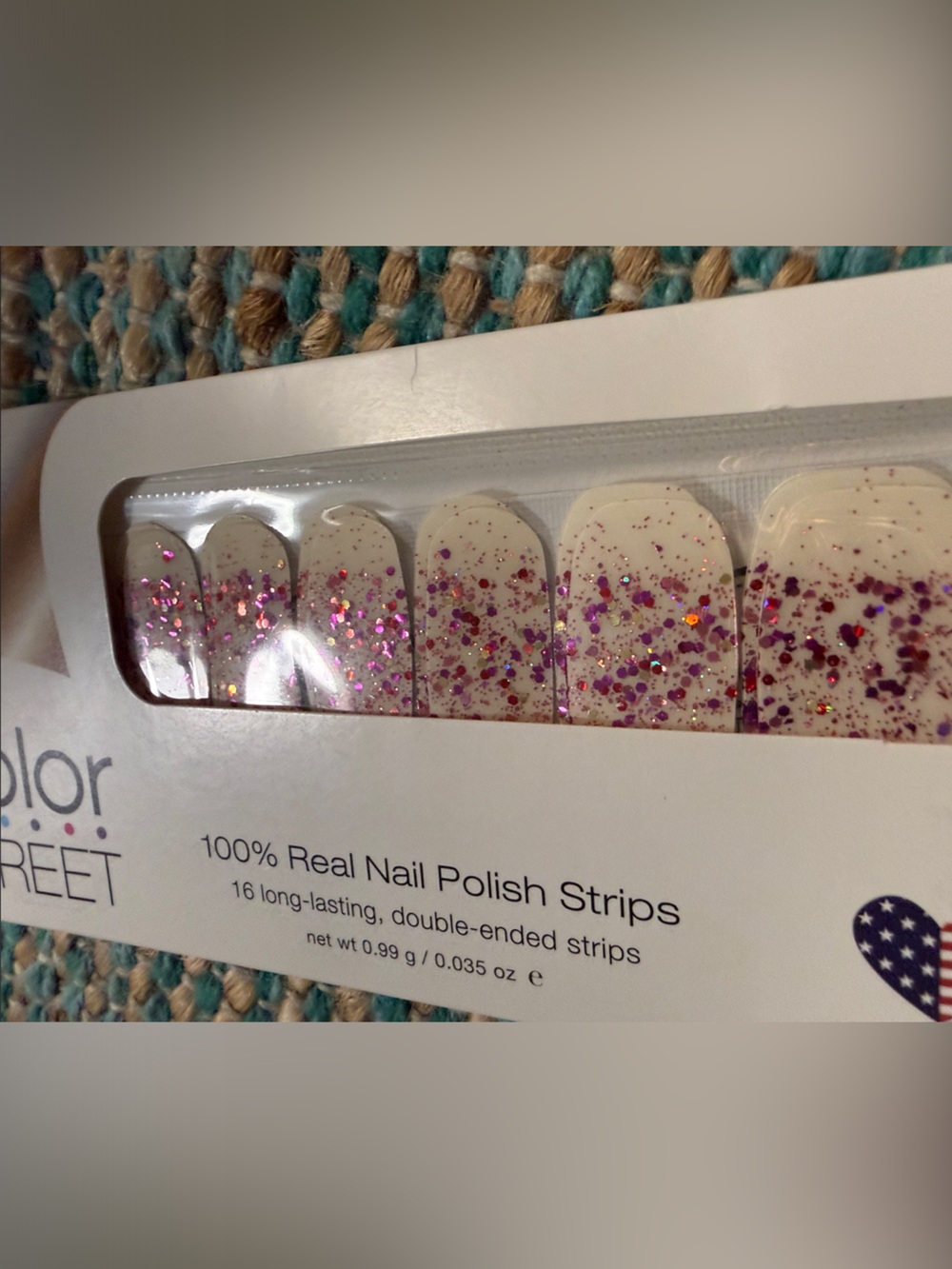 🌸Color Street Cream Press-On Nails with Pink and Gold Glitter